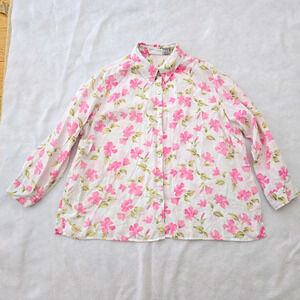 PARISIAN Works 2X Plus Linen Floral Collared Long Sleeve Button-Up Shirt